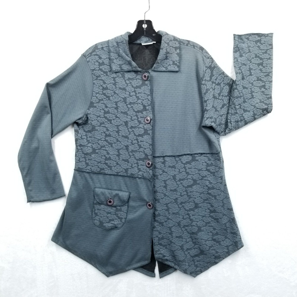 Parsley & Sage Cardigan Women XL Blue Asymmetrical Mixed Media Stretch Jacketā